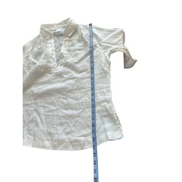 Sigrid Olsen Blouse White Linen Lagenlook V-Neck Relaxed 3/4 Sleeve Medium - Picture 11 of 11